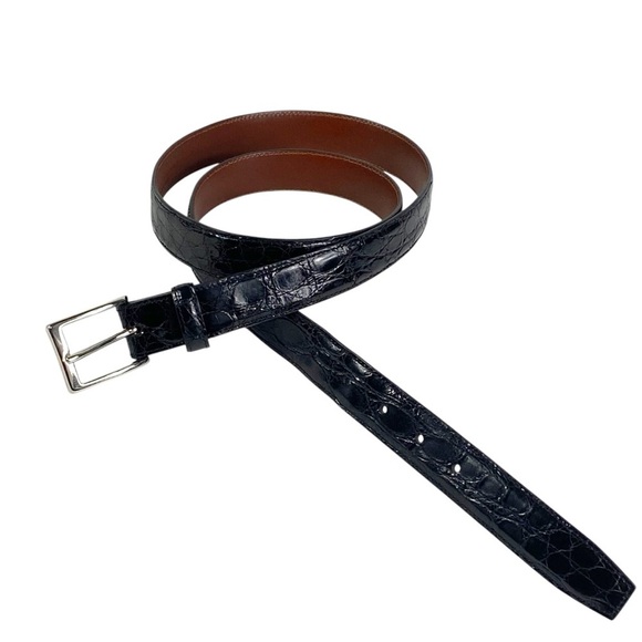 BEN SILVER Charleston Shiny Finish Crocodile Belt Black 42 - Picture 7 of 12